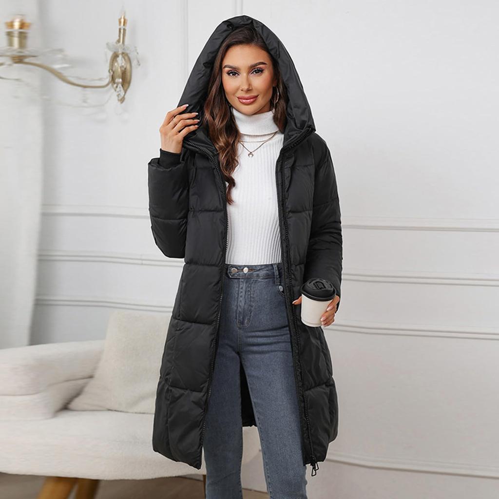 Women's Casual Jacket Lightweight Hooded Coat Mid-length Cotton Comfortable Warm Coat With Pocket