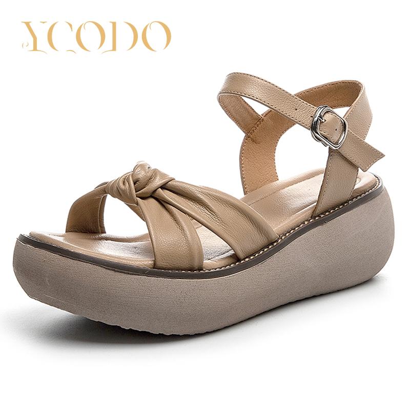 Женские летние модные сандалии на толстой подошве, повседневные крутые тапочки из натуральной кожи