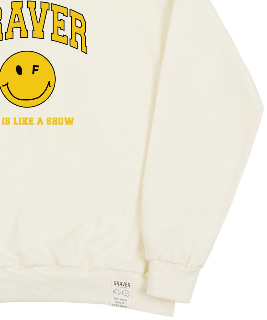 GRAVER [Unisex] Arch Logo Life Dot Smile Sweatshirt_Cream