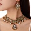Rhinestone Inlaid Necklace Earrings Set Hollowed Out Forehead Ornament  Bridal