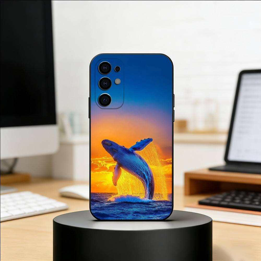 Чехол для телефона 'Синий кит в океане' для Samsung S25, S24, S21, S22, S23, S30, Ultra, S20, Plus, Fe, Lite, Note, 10, Черный чехол