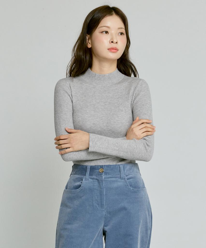 210EDIT Women'S Cashmere Blend Ribbed Mock Turtleneck [Melan Grey]_Zz4Sw511