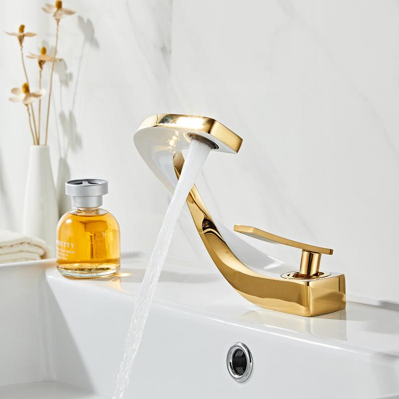 Tuqiu Bathroom Faucet Brass Gold White Bathroom Basin Faucet Cold Hot Water Mixer Sink Tap Deck Mounted White Rose Gold Tap