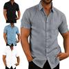 Mens Linen Blouse Short Sleeve Baggy Buttons Summer Solid Comfortable Pure Cotton and Linen Casual Loose Holiday Shirts