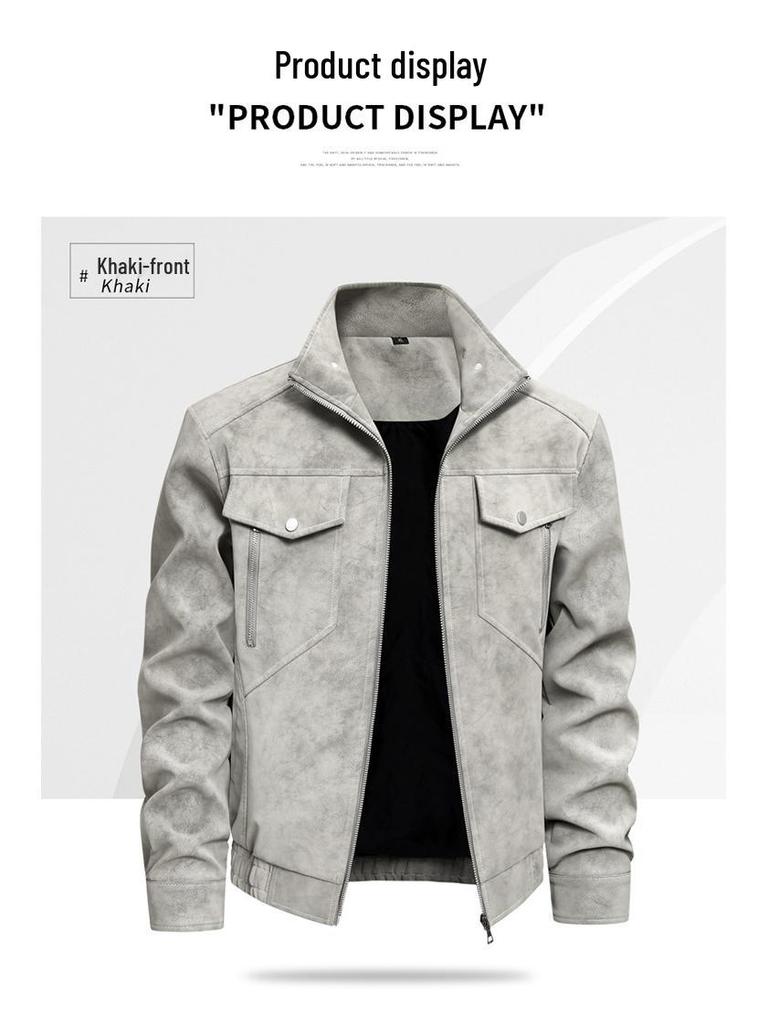 Мужская куртка из натуральной кожи с воротником-стойкой - Модная, универсальная, для стиля Business Casual, мотоциклетная верхняя одежда