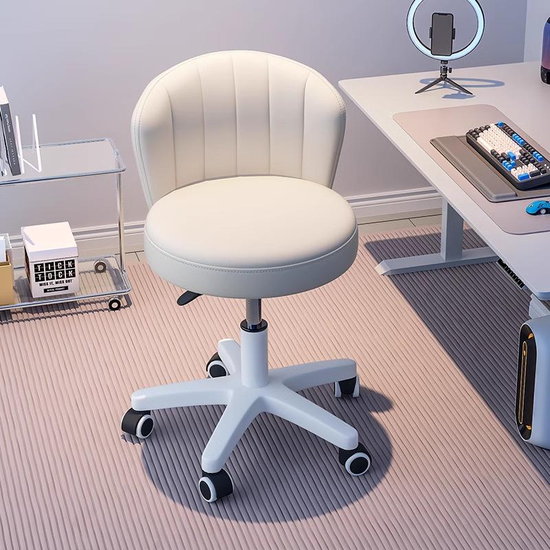 360° Rotating Chair Height- Adjustable Makeup Stool Bedroom Dressing Table Chair with Wheels Backrest Chair Leather Vanity Chair