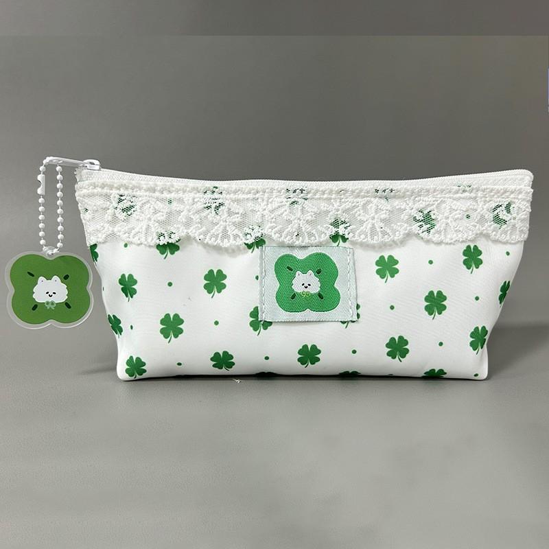 Vintage Floral Lace Spliced Large Capacity Student Pencil Case Storage Bag