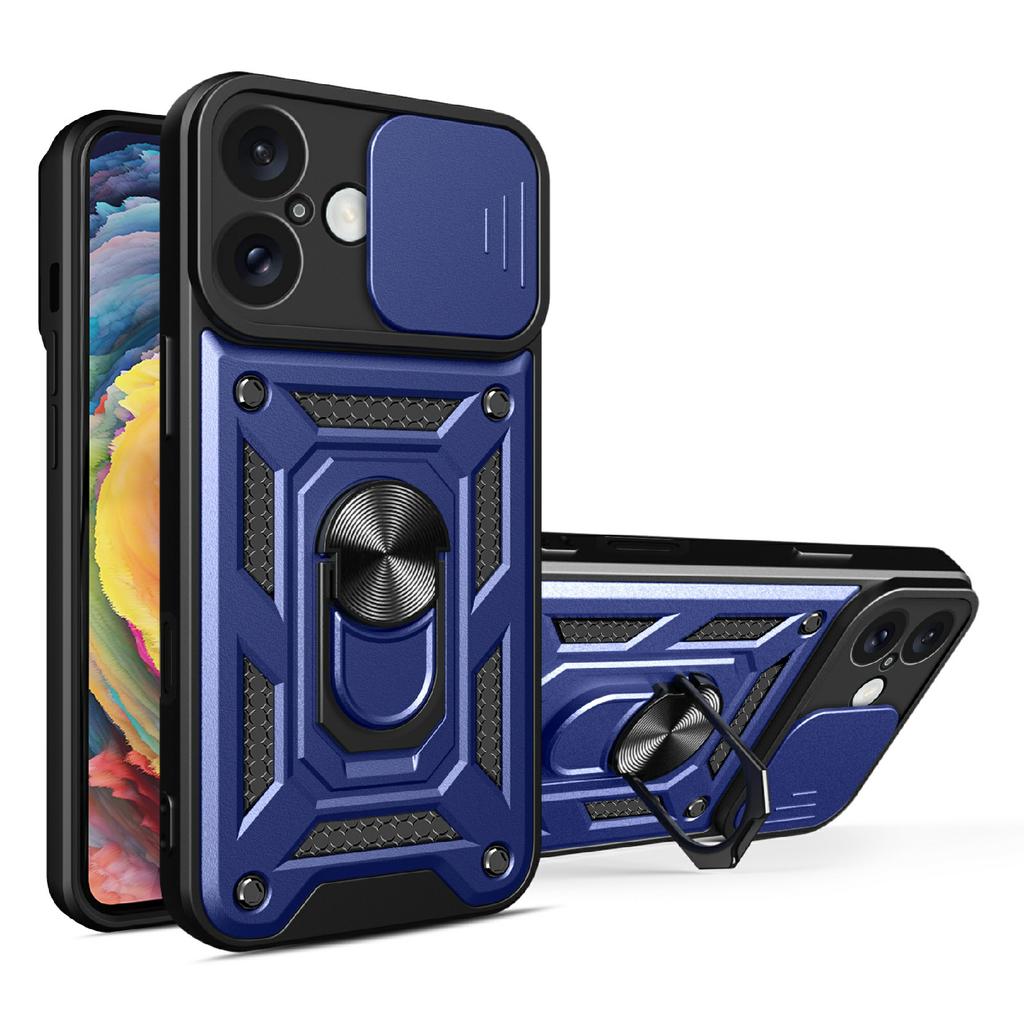 AMORUS Kickstand Case for iPhone 16 PC+TPU Phone Cover with Camera Lens Slider