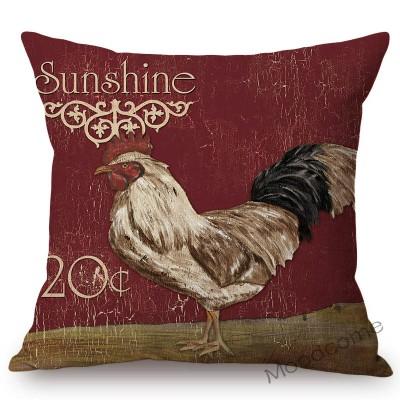 Retro Farm Animals Chicken Rooster Hen Home Decorative Art Cushion Cover Linen Vintage Sofa Throw Pillowcase Barn Livestock
