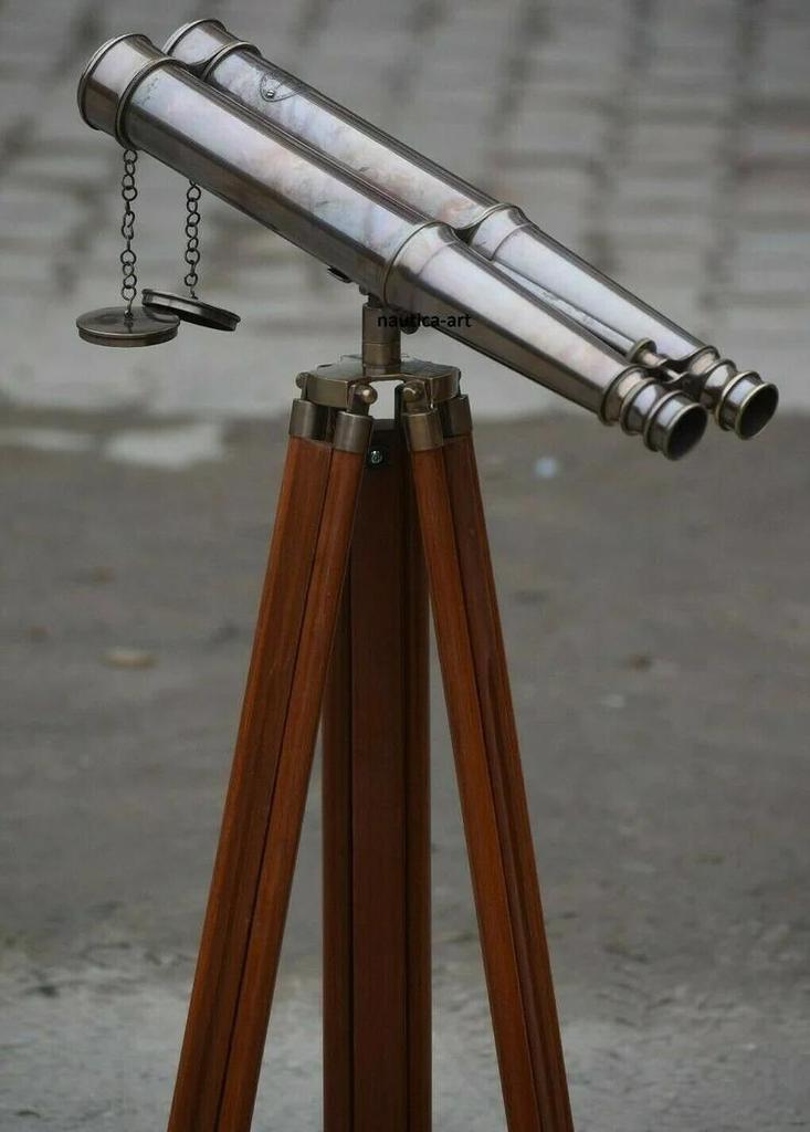 Victorian Brass Binocular Telescope: 50" Marine Standing Scope