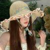 Elegant Woman's Straw Hat Breathable INS Sun Protection Cap Wide Brim with Flower Decors Rope Women's Sun Visor Hats