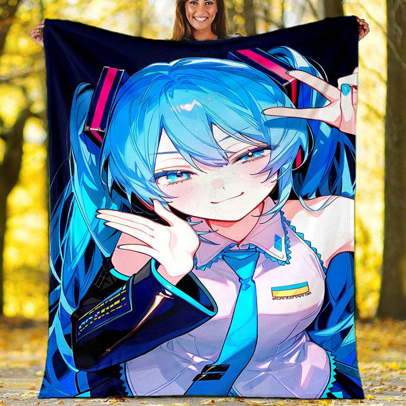 Hatsune Miku printed throw blanket—lightweight,soft,warm;versatile blanket for all seasons—perfect as &air-conditioning throw,nap blanket