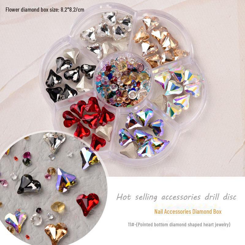 Набор для дизайна ногтей 7-Grid Mixed Set: Аксессуары в виде банта, медведя Авроры, бабочки, стразов, жемчуга и бриллиантов