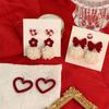 Bowknot Women Fashion Christmas Earrings Jewelry Gifts Heart Stud Earrings Red Velvet Ear Clip