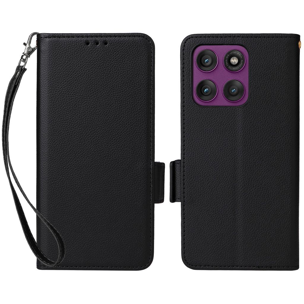For Motorola Edge 60 Pro 5G Case with Wrist Strap Litchi Texture PU Leather Wallet Phone Cover