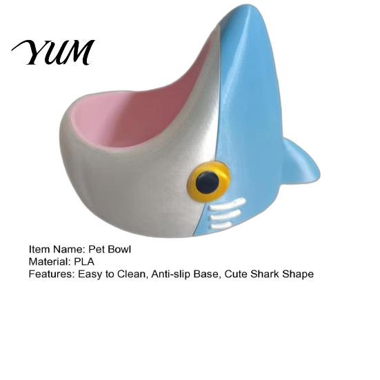 Cat Feeding Bowl Cute Shark Pet Bowl, 3D Printed Feeder with Detachable Durable Plastic Bowls Inner Anti-slip Base, Fun Food Dish for Dogs Cats