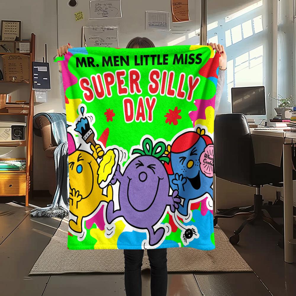 Mr. Men Little Miss Print Flannel Blanket, High quality Comfortable for All Seasons, Home Decor, Warmth and Comfort