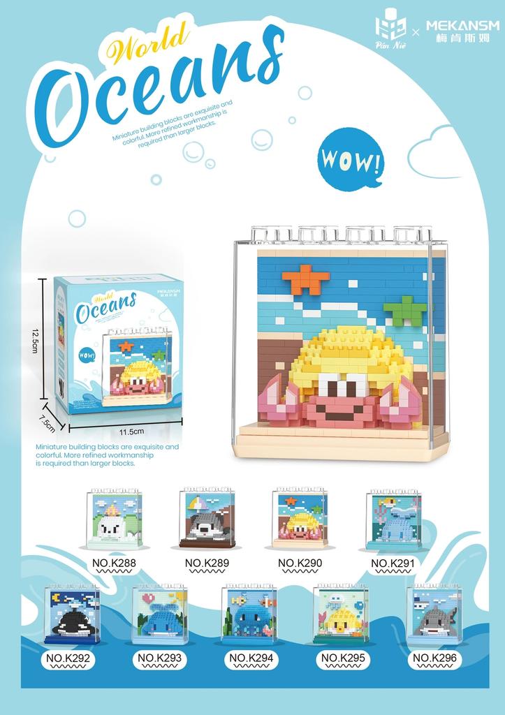 Marine Animals Dolphin Orca Jellyfish Shark Sea Lion Otter Hermit Crab Construction Blocks Kit Blocks Model Plaything