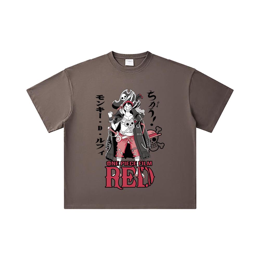Хлопковая футболка унисекс с принтом Luffy Film Red, плотность 260 г/м², двойная пряжа, 32-й номер, 100% хлопок, цельнокроеная, V79