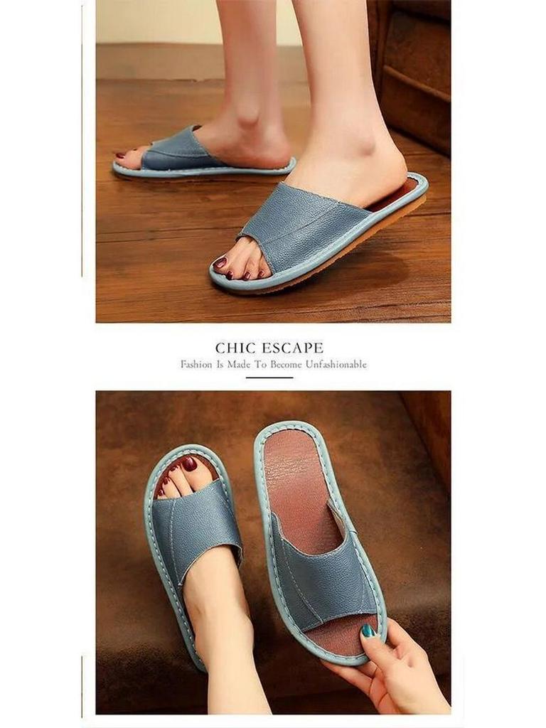 Унисекс тапочки из натуральной коровьей кожи: Нескользящий, Удобный, Повседневный и Крутой для Всех Сезонов