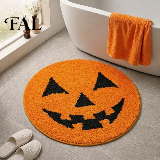 Cozy Soft Bedroom Accent Mat Halloween Pumpkin Bath Mat, Bathroom Rug with Non-slip Backing, Decorative Indoor Floor Carpet Absorbent Black