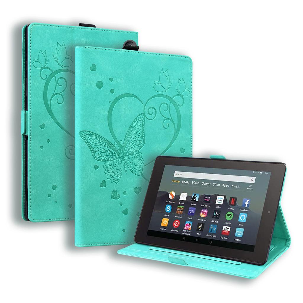 Для планшета Amazon Fire 7 2026 Кожаный чехол, Ретро матовый кожаный чехол с тиснением-бабочкой и кармашками