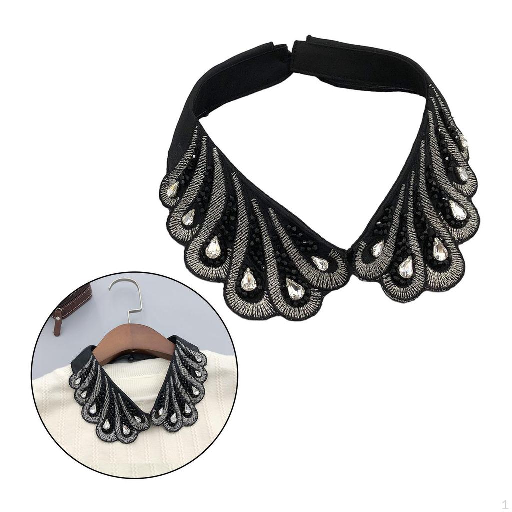 Кружевная рубашка с ручным бисером, колье с лацканами, повседневная сетчатая съемная блузка для платьев, тематическая