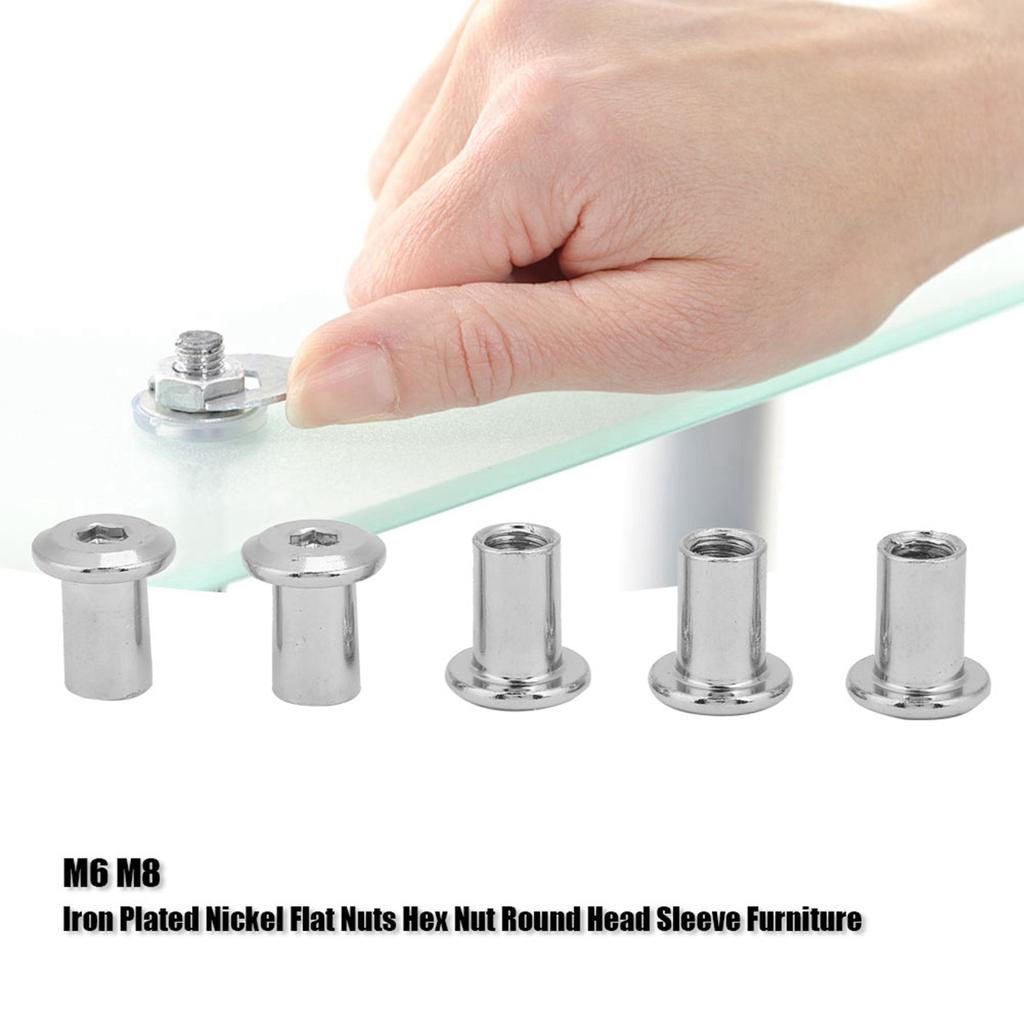 Гайки плоские никелевые с железным покрытием, шестигранная гайка с круглой головкой, втулка для мебели(М6*15 50 шт.)