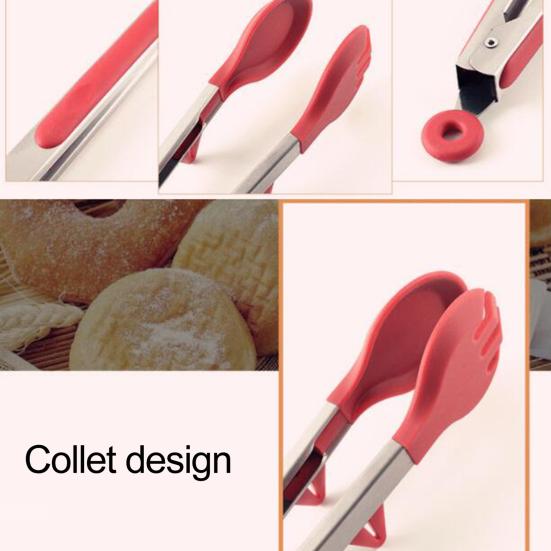 Щипцы для еды, устойчивые к царапинам, с подставкой. Удобная термостойкая ручка. Универсальный зажим для еды.