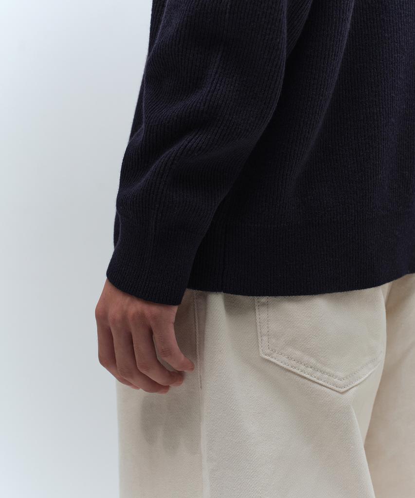 MUSINSA STANDARD [Victoria Wool] Minimal Ribbed Crew Neck Knit [Navy]