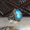 Kristal Kesim Blue Topaz Taşlı 925 Sterling Silver Man Ring
