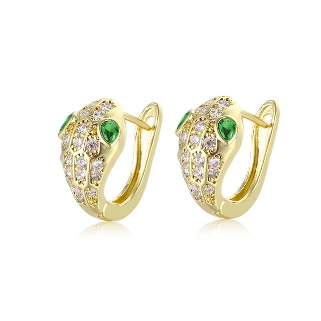 Винтажные крутые модные крутые серьги с пряжкой в ​​виде змеиных ушей с зелеными глазами, маленькие мини-серьги из чистого серебра s925 с иглами и цирконием в виде змеи