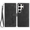 For Samsung Galaxy S25 Ultra Case Imprinted Feather PU Leather Wallet Phone Cover with Wrist Strap