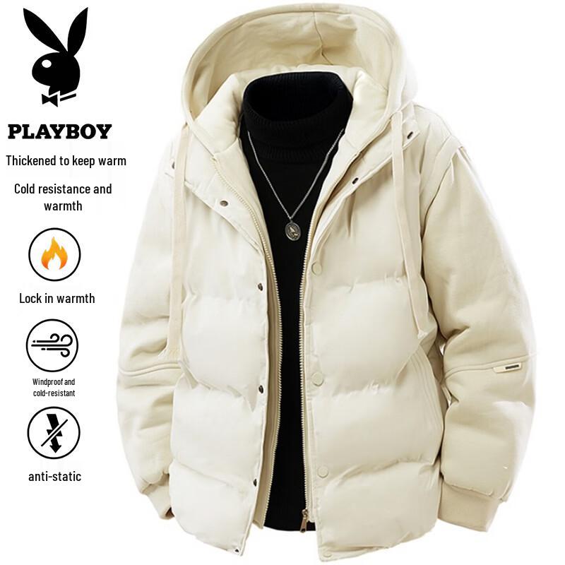 PLAYBOY Men's Hooded Faux Two-Piece Thickened Padded Jacket