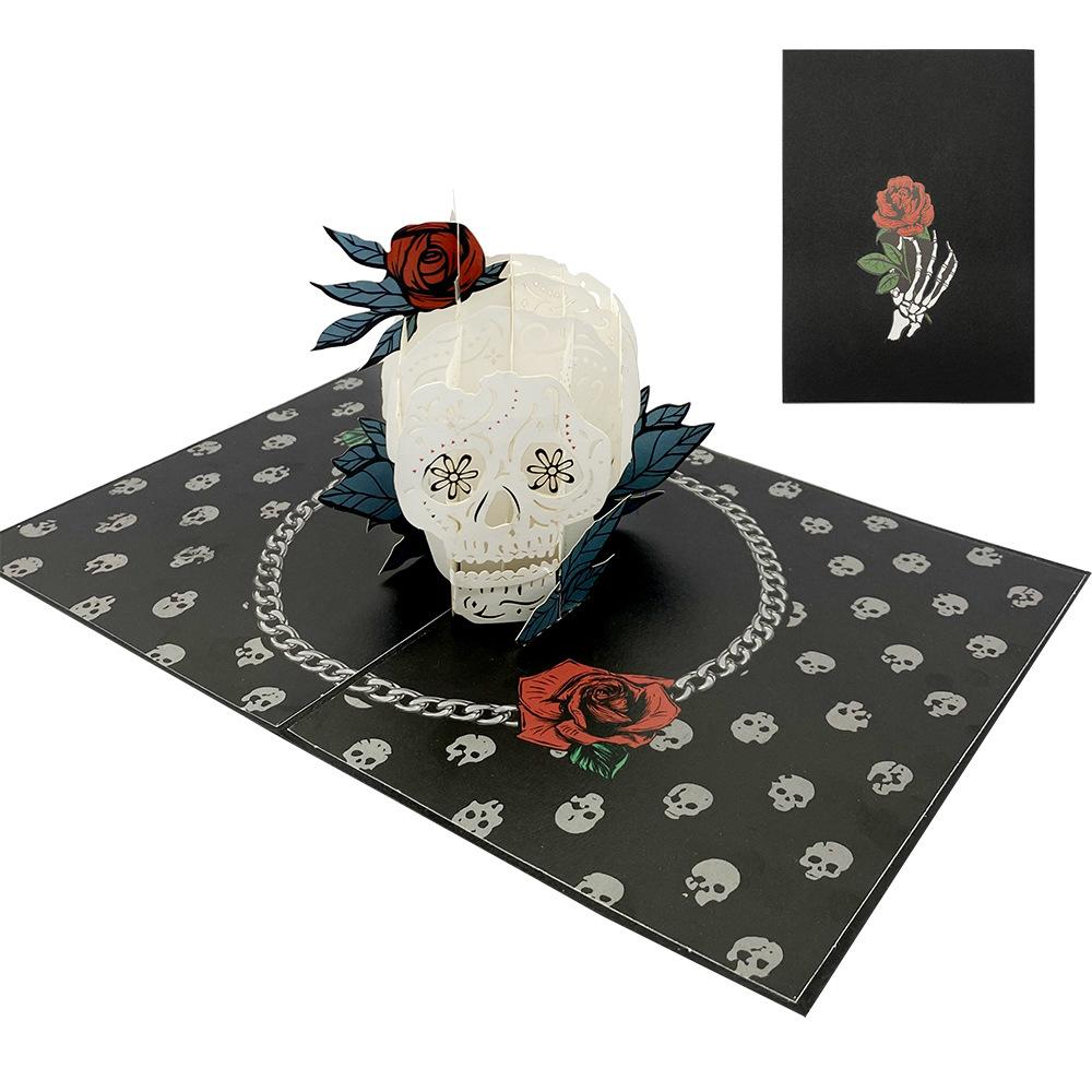 Поздравительная 3D-открытка на Хэллоуин Пригласительная открытка на вечеринку Блестящая пудра Горячее тиснение Тыква Скелет 3D-открытка с сообщением