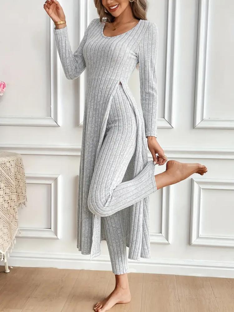 Комплект из двух предметов: рубчатый топ с длинным рукавом и брюки для женщин