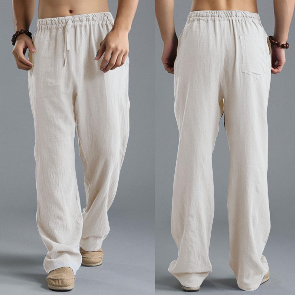Мужские повседневные брюки больших размеров со свободным шнурком, льняные дышащие спортивные брюки для мужчин