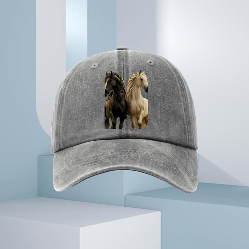 Men's 3D Horse Print Baseball Cap, Fashionable for All Seasons, Black and White Horse Design