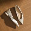 29820 [sheepskin] Flat Shoes Women's Thick Heel 2025 New Pointed Head Temperament Shallow Mouth Rhinestone Bow Shoes
