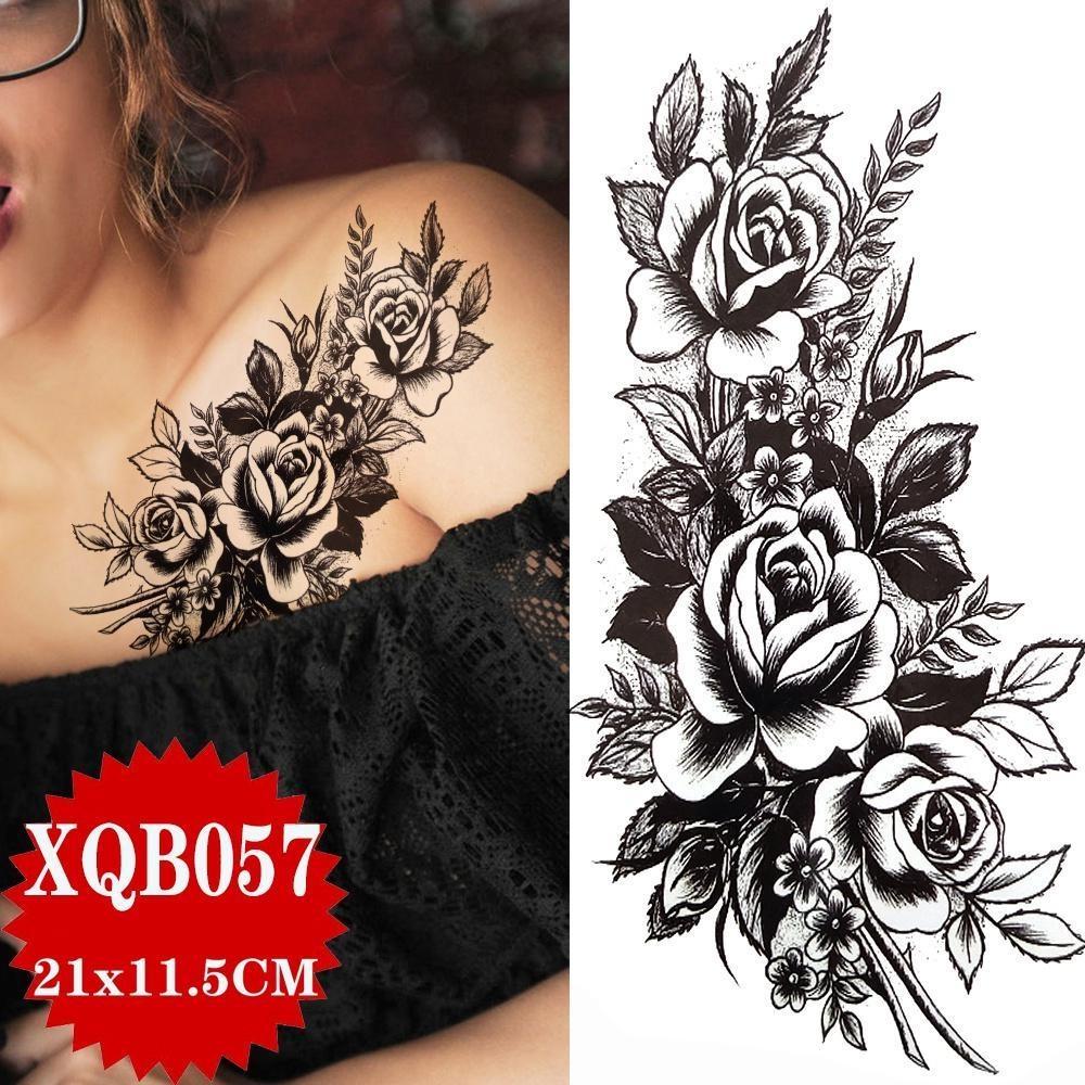 1PCS Sexy Flower Waterproof Temporary Tattoo Sticker Chest Rose Glitter Tattoo Body Art Arm Fake Flower Tattoo Woman