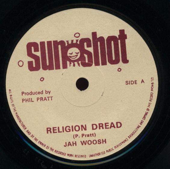 7-дюймовая пластинка JAH WOOSH Religion Dread NONE Sunshot 1976 UK Регги Ска Даб Б/У