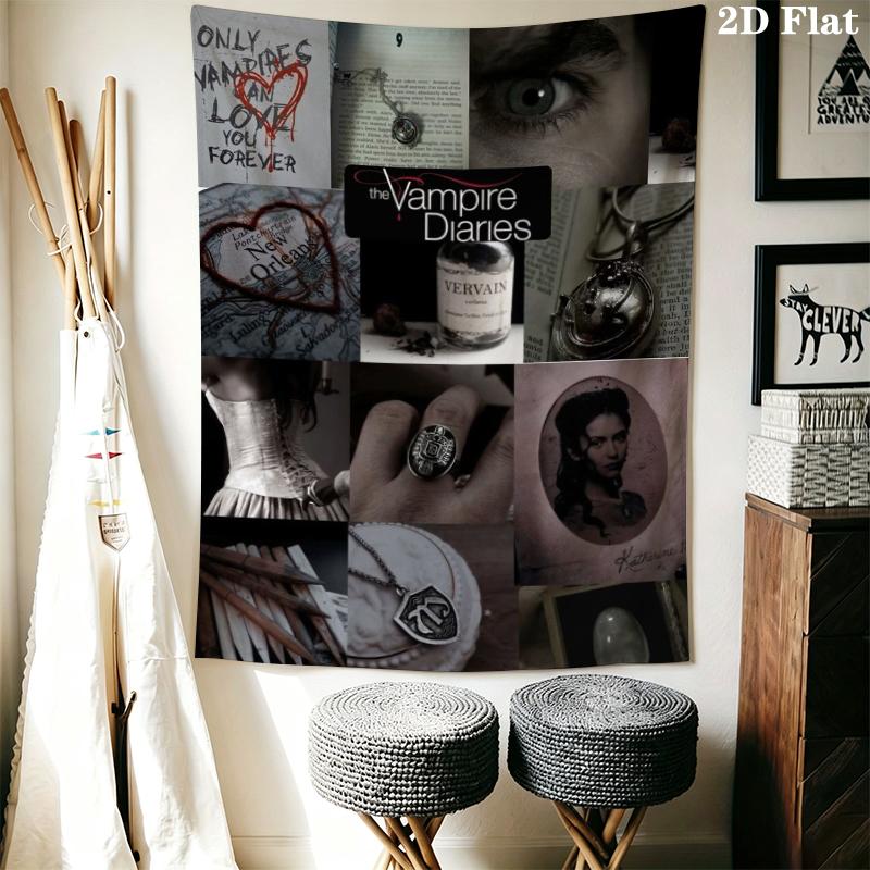 The Vampire Diaries Wall Tapestry Aesthetic Wall Hanging Printed Fabric Blanket Decorative Tapestries for Bedroom Living Room Home Decor