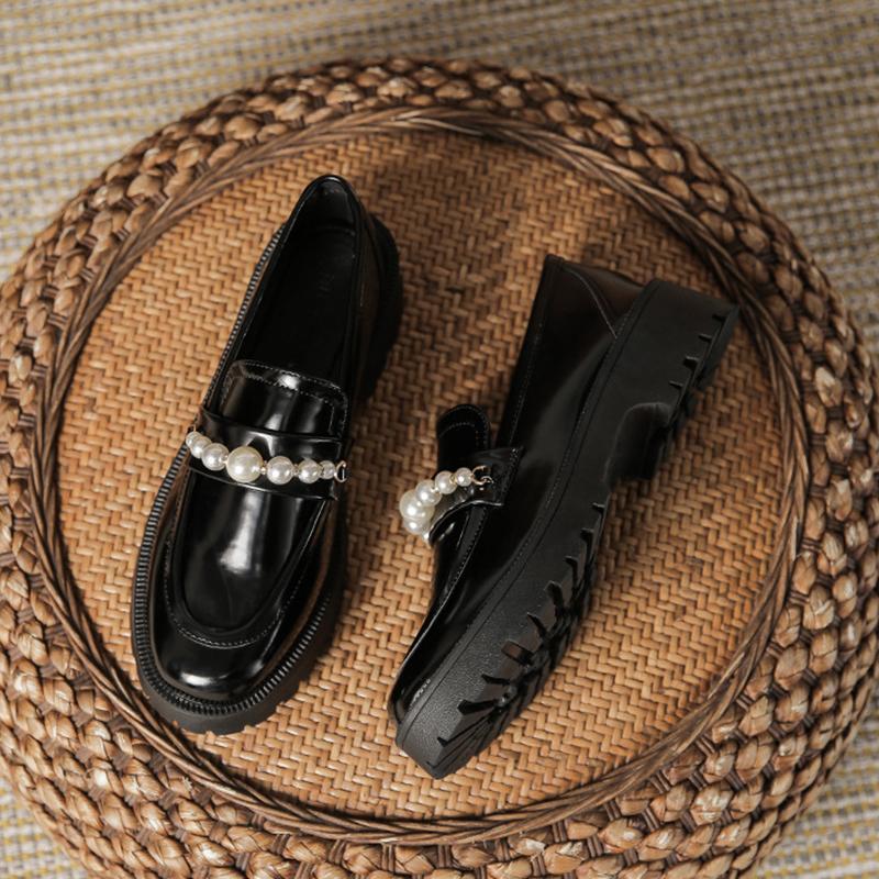 Весенняя обувь, женские повседневные лоферы в британском стиле на толстой подошве в студенческом стиле, модная обувь из натуральной кожи для девочек