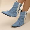Винтажные толстые каблуки женские джинсовые ковбойские сапоги в стиле вестерн модные туфли без застежек осень-зима женские короткие ботильоны с кисточками