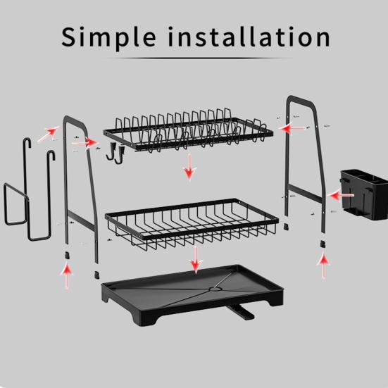 Storage Rack Two-Tier Dish Drying Rack Large Capacity Easy to Install Rust-Resistant