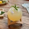 Cocktail Round Ball Glass Cup with Wood Holder Straw Transparent Moon Ball Cold Drinking Juice Cups Holiday Beach Glass Cup
