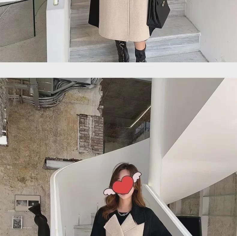 Модное женское шерстяное пальто средней длины - осень/зима 2024 г., облегающий крой, универсальная модель, идеально подходит для весны и осени.