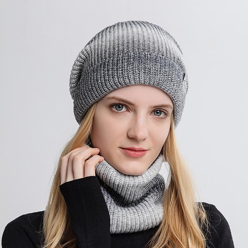 Women's Winter Knitted Woolen Warmth Hat Scarf Two Piece Ear Protection Cap