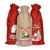 Festive Christmas Wine Bottle Gift Bags - Red & Khaki Burlap Tote Bags with Santa Claus, Christmas and Holiday Greetings Holiday