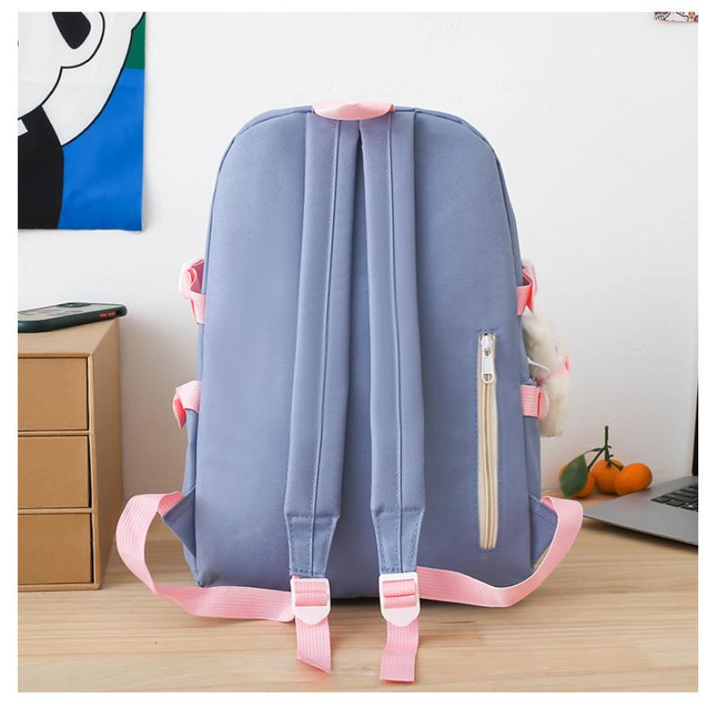 Middle School Boys and Girls School Bags Fashion Canvas Color Blocked Primary Student Backpack 5 Pcs Set Satchel with Tutoring Bag
